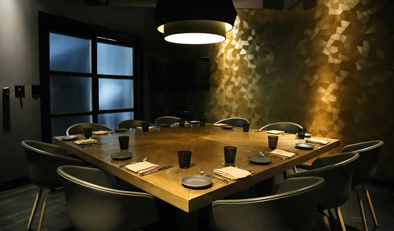 Private dining space set up at Nick + Stef's Steakhouse in Los Angeles