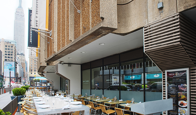 Outdoor patio event space at Nick + Stef's Steakhouse in NYC